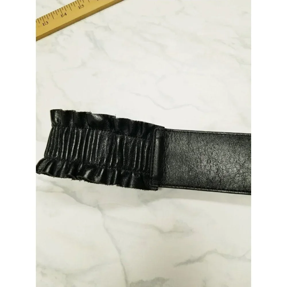 Hobo International  Black Leather Belt‎ ruffles size Medium - Picture 5 of 16
